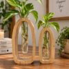 Pine wood plant holder set of 2 with glass test tubes