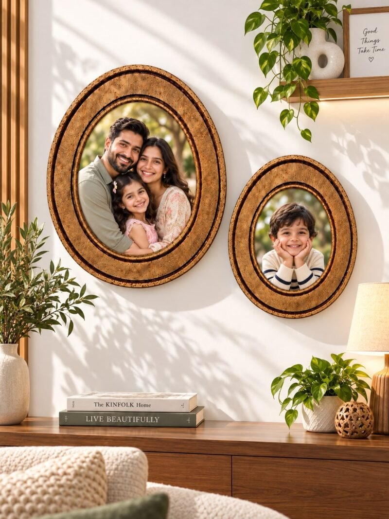 Walnut brown wooden photo frames set of 2