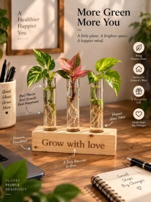Wooden test tube planter with 3 glass tubes